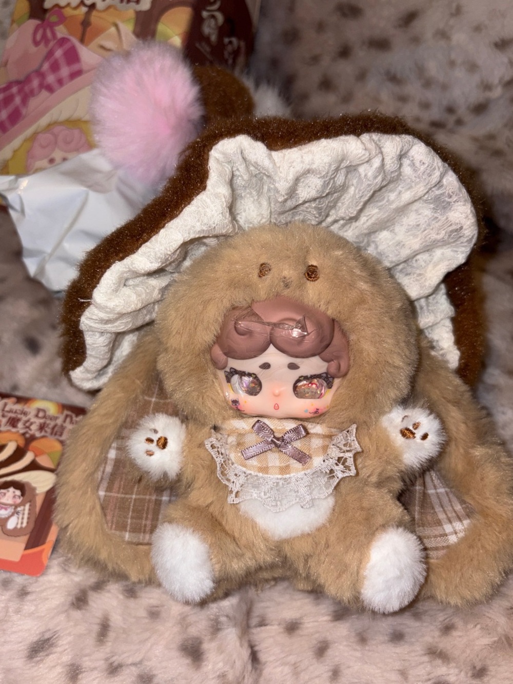 Lucky Deer Nai Witch Hat Cute Brown Plush Doll with Pink Accents